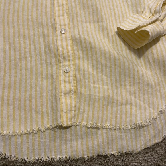 NWT Frame Striped Linen Button Down shirt yellow white L‎ relaxed casual coastal - Picture 3 of 5